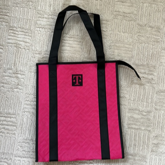 New reusable insulated shopping tote bag with zipper closure pink & black - Picture 11 of 16